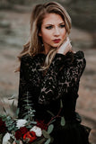 Appliqued A-Line Lace Black Wedding Dress Bridal Gown TD0004
