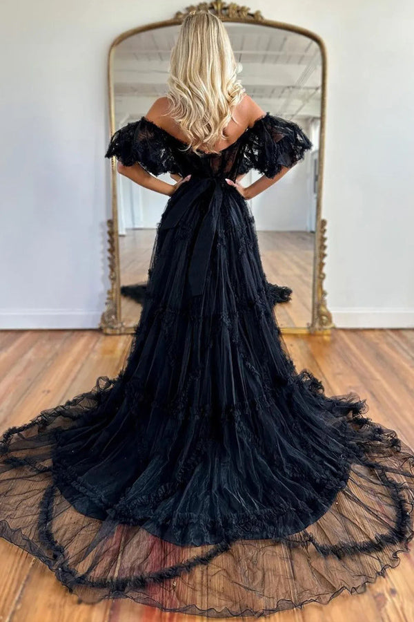 A-Line Off The Shoulder Sweetheart Floral Long Prom Dress TP1346-Tirdress