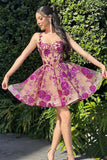 A-Line Sheer Corset Bodice Floral Homecoming Dress Party Dress