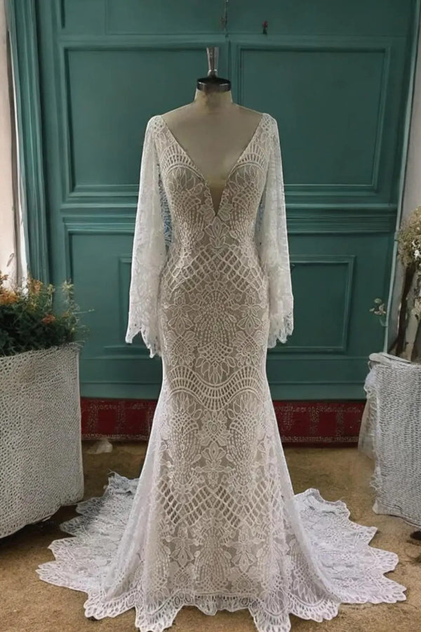 Robe de mariée bohème à manches chauve-souris et style sirène