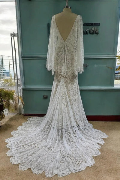 Mermaid Batwing Sleeves Boho Wedding Dress Rustic Wedding Dress – Tirdress