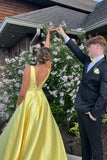 A-Line Yellow Straps Satin Long Prom Dress Party Dress TP1396-Tirdress