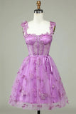 A-line Butterfly Corset Homecoming Dress Magenta Graduation Dress HD0208-Tirdress