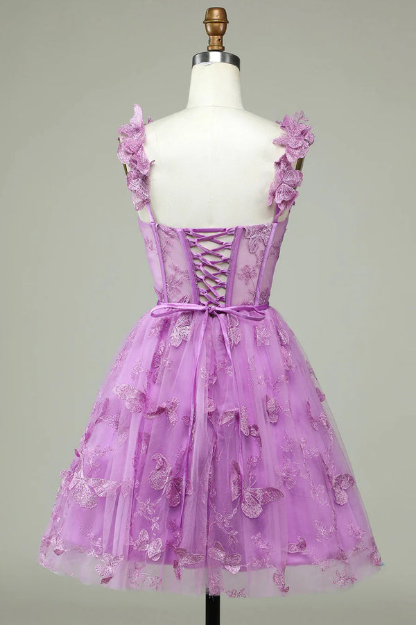 A-line Butterfly Corset Homecoming Dress Magenta Graduation Dress HD0208-Tirdress