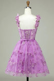 A-line Butterfly Corset Homecoming Dress Magenta Graduation Dress HD0208-Tirdress