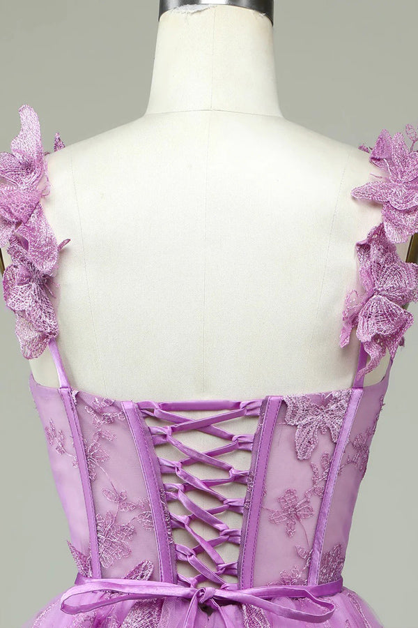 A-line Butterfly Corset Homecoming Dress Magenta Graduation Dress HD0208-Tirdress