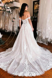 A-line Off Shoulder Elegant Wedding Dress With Lace Appliques TN405-Tirdress
