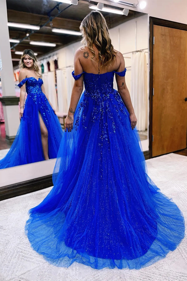 A-line Off The Shoulder Prom Dress Formal Gown With Appliques TP1290-Tirdress