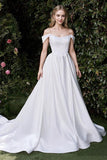 A-line Satin White Simple Wedding Dress Corset Wedding Dress-Tirdress