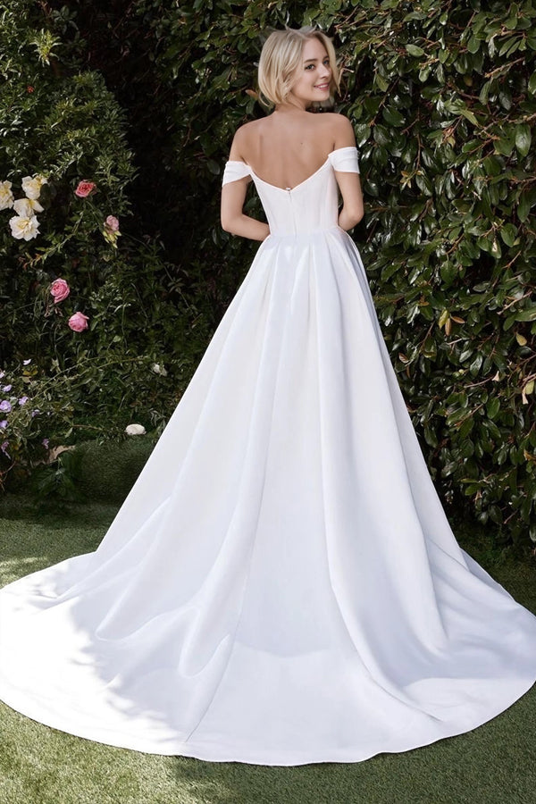 A-line Satin White Simple Wedding Dress Corset Wedding Dress-Tirdress