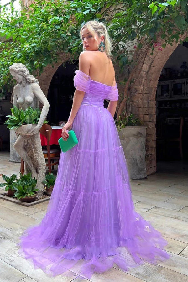 A-line Strapless Off The Shoulder Purple Prom Dress TP1324-Tirdress