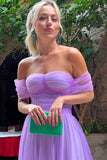 A-line Strapless Off The Shoulder Purple Prom Dress TP1324-Tirdress