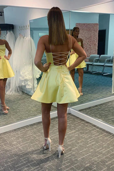 yellow short dress homecoming A Line Cute Scoop Neck Dresses HD0194 US12 / Custom Color short yellow sundress