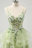 Light Green A Line Corset Short Homecoming Dress with 3D Flowers-Tirdress