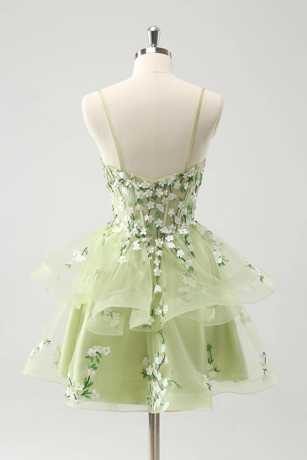 Light Green A Line Corset Short Homecoming Dress with 3D Flowers-Tirdress