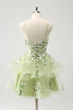 Light Green A Line Corset Short Homecoming Dress with 3D Flowers-Tirdress