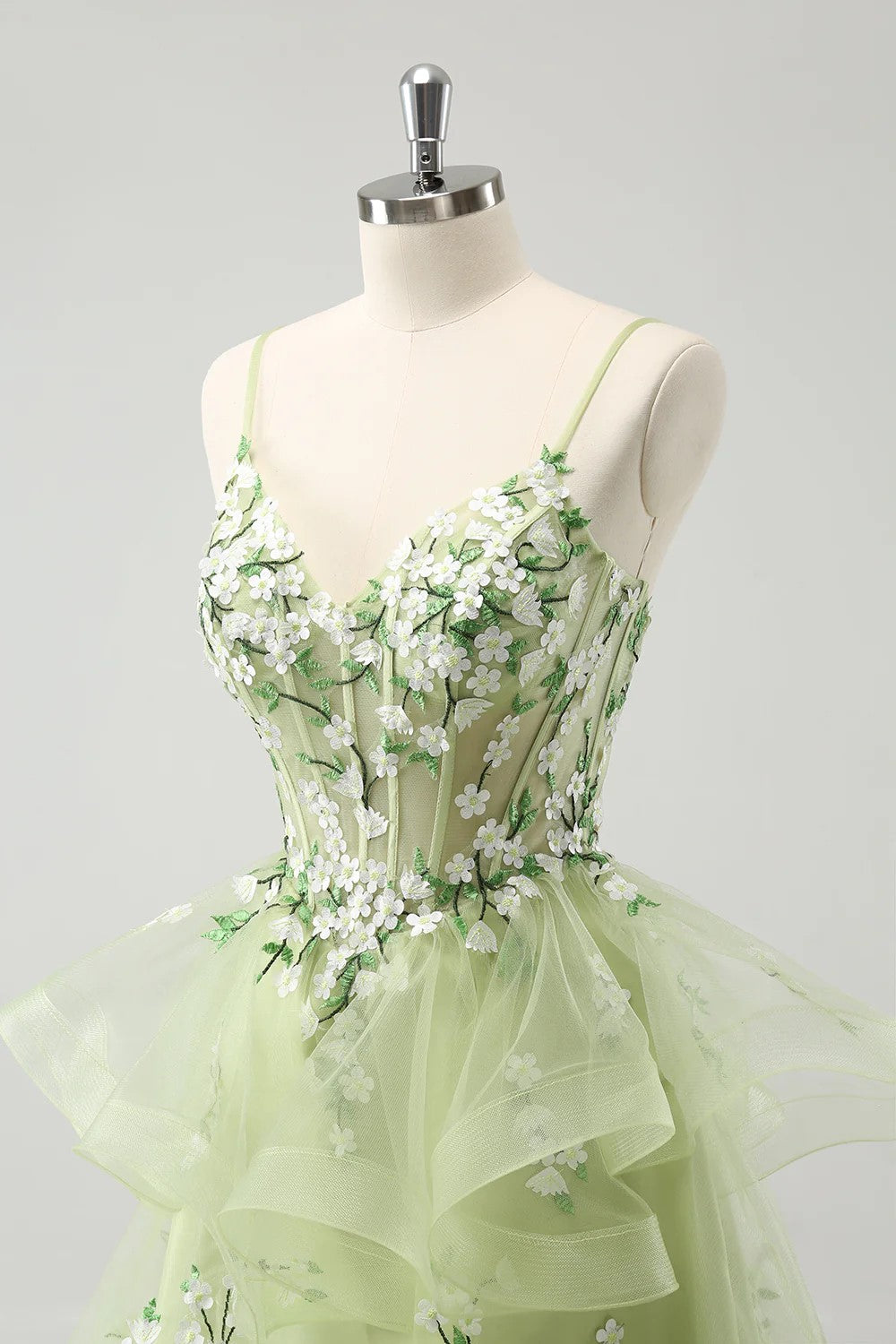 Light Green A Line Corset Short Homecoming Dress with 3D Flowers-Tirdress