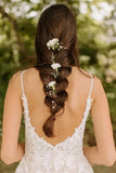 A Line Spaghetti Strap Rustic Wedding Dress With Lace Appliques-Tirdress