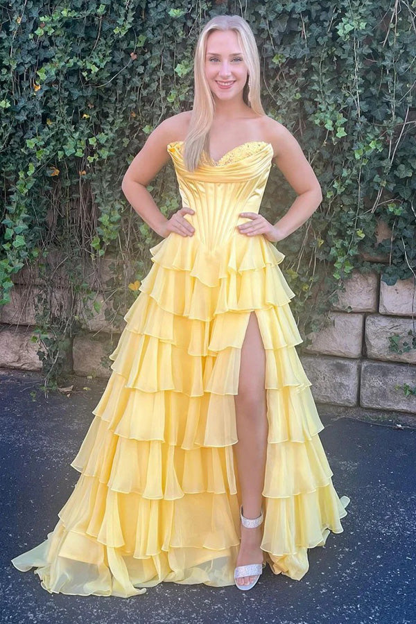 A Line Sweetheart Tiered Chiffon Navy Blue Prom Dress TP1337-Tirdress
