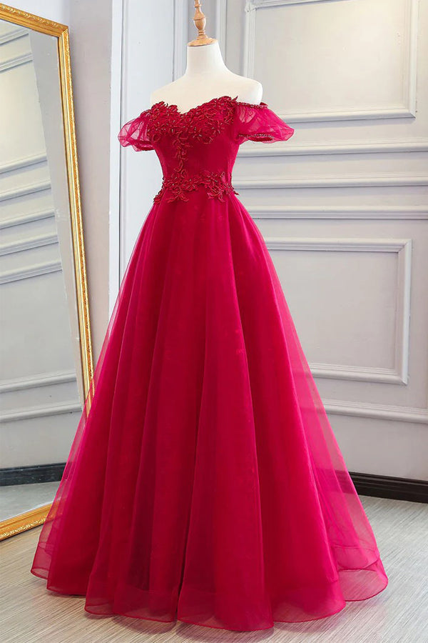 A Line Sweetheart Red Long Prom Dress Unique Party Dress TP1349-Tirdress