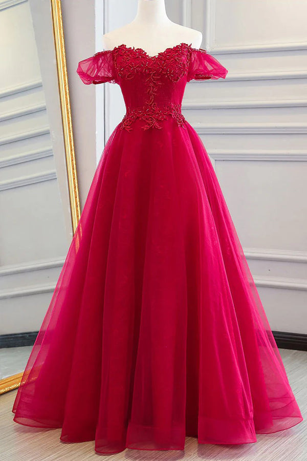 A Line Sweetheart Red Long Prom Dress Unique Party Dress TP1349-Tirdress