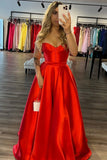 A Line Sweetheart Red Satin Long Prom Dress with Slit Party Dress TP1399-Tirdress