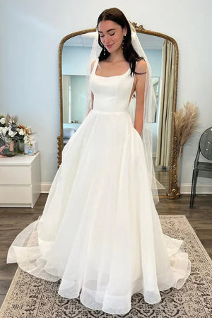 Bateau Sleeveless Backless Beach Wedding Dress With Backless-Tirdress