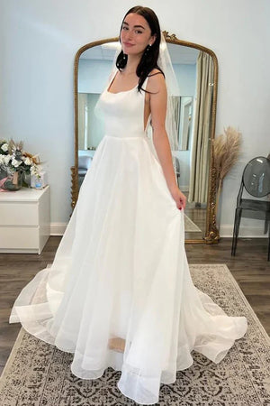 Bateau Sleeveless Backless Beach Wedding Dress With Backless-Tirdress