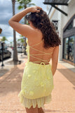 Bodycon V Neck Yellow Flowers Homecoming Dress Party Dress-Tirdress