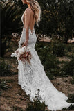 Bohemian Mermaid Wedding Dress Flower Appliques V Neck Bridal Gown-Tirdress