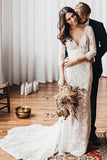 Boho Lace V Neck Long Sleeve Mermaid Rustic Wedding Dresses TN368-Tirdress