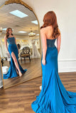Charming Round Neck Mermaid Blue Prom Dress with Beading TP1339-Tirdress