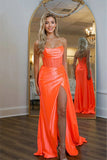 Charming Mermaid Scoop Neck Orange Long Prom Dress With Slit TP1342-Tirdress