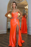 Charming Mermaid Scoop Neck Orange Long Prom Dress With Slit TP1342