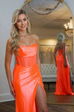 Charming Mermaid Scoop Neck Orange Long Prom Dress With Slit TP1342-Tirdress