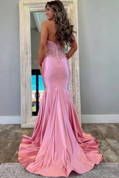 Classy Halter V-Neck Appliques Mermaid Pink Prom Dress TP1409 US14 / Pink