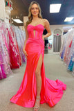 Classy Strapless Keyhole Mermaid Satin Long Prom Dress with Slit TP1384-Tirdress