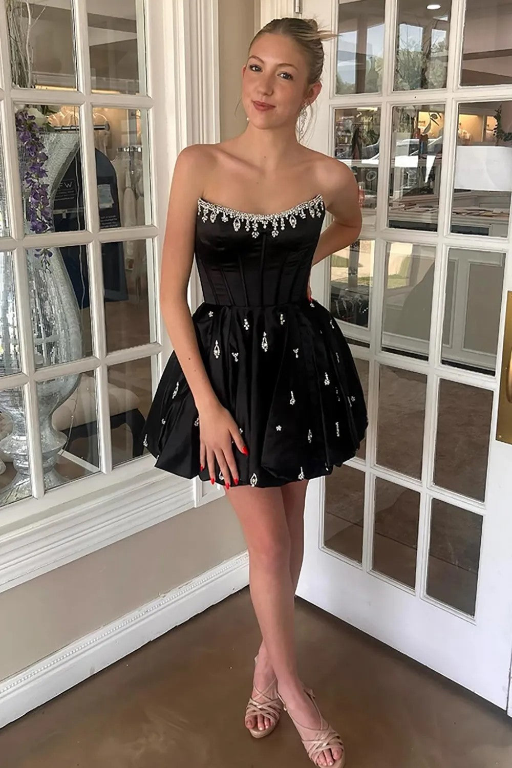 Cute A Line Satin Short Corset Yellow Homecoming Dress with Beading-Tirdress