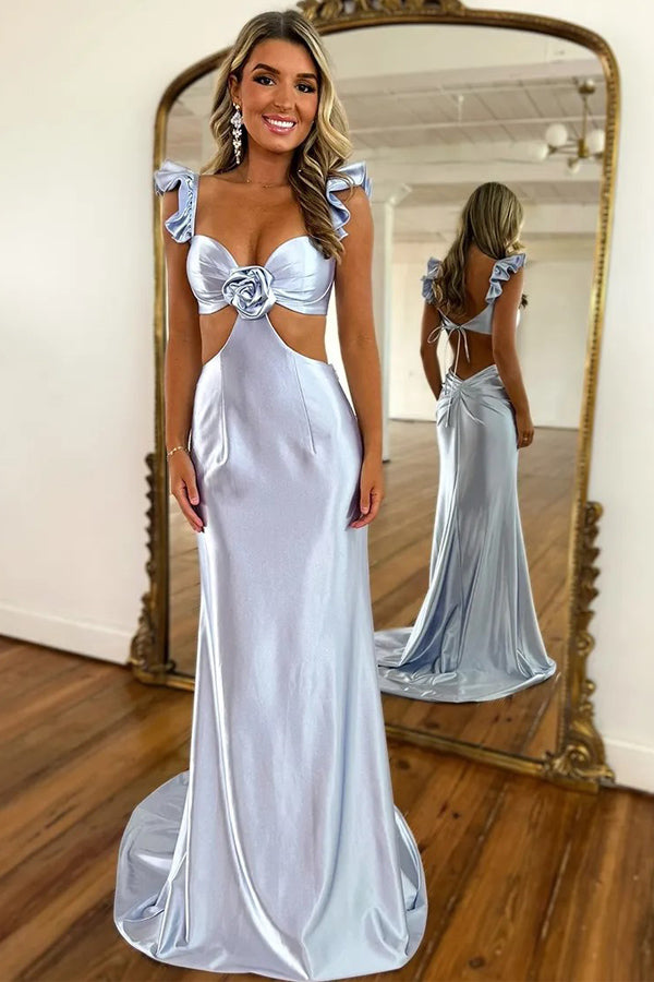 Cute Mermaid Cutout Waist Grey Long Prom Dress Party Dress TP1386-Tirdress