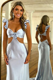 Cute Mermaid Cutout Waist Grey Long Prom Dress Party Dress TP1386-Tirdress