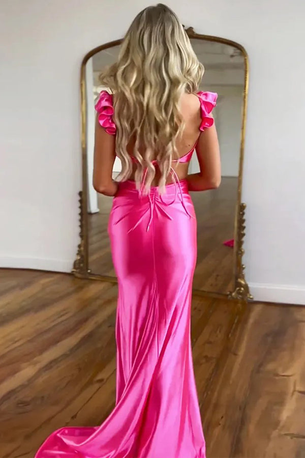 Cute Mermaid Cutout Waist Hot Pink Long Prom Dress Party Dress TP1386-Tirdress
