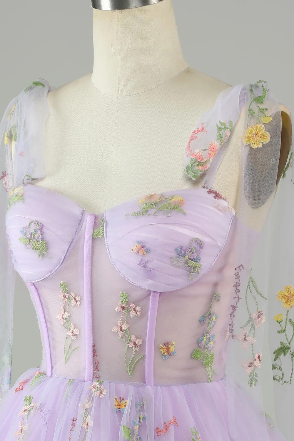 Floral Lavender Tulle Short Homecoming Dress with Embroidery-Tirdress