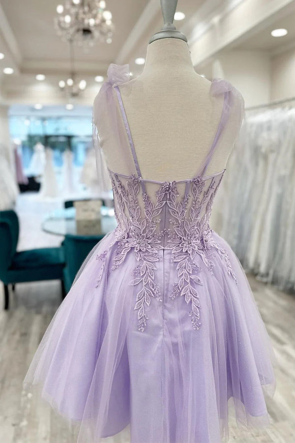 Floral Sweetheart A-Line Lavender Homecoming Dress HD0210-Daisybridals