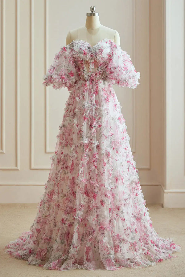 Flower Fairy White Fuchsia Multi-Colors Floral Prom Dresses TP1308-Tirdress