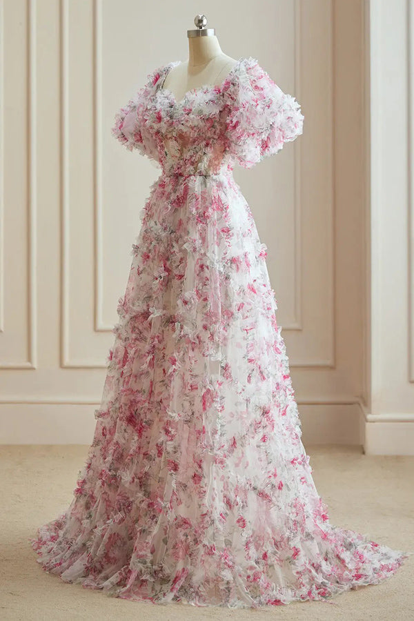 Flower Fairy White Fuchsia Multi-Colors Floral Prom Dresses TP1308-Tirdress