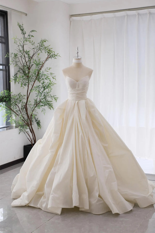 Ball Unique Wedding Dress Strapless Sweetheart Taffeta Bridal Dress-Tirdress