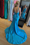 Grape Mermaid Satin V Neck Long Prom Dress with Slit TP1286-Tirdress