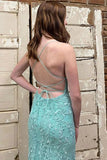 Green Tulle Mermaid Scoop Neck Lace Up Back Prom Dresses TP1226-Tirdress