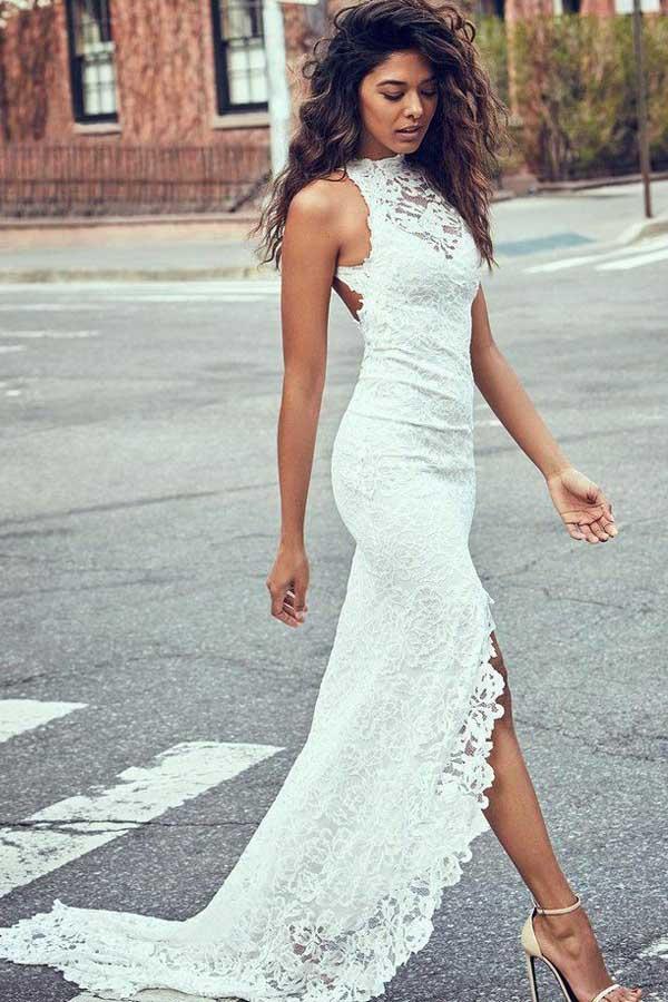 Mermaid Lace Backless Wedding Dresses With Court Train WD123