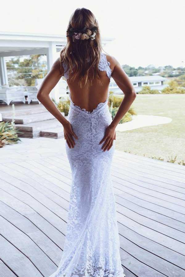 Mermaid Lace Backless Wedding Dresses With Court Train WD123
